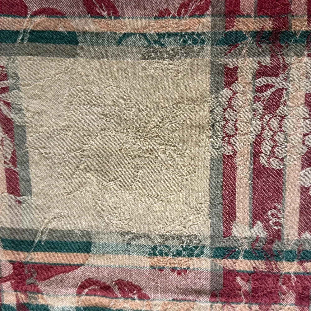 George E Bardwil and Sons Square Tablecloth Red Green Plaid Cotton Jacquard‎ VTG
